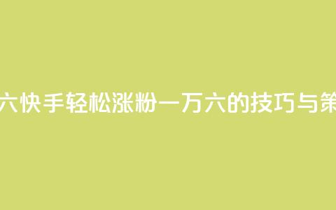 快手粉丝一万六 - 快手轻松涨粉一万六的技巧与策略分享! 第1张 快手粉丝一万六 - 快手轻松涨粉一万六的技巧与策略分享! 第1张