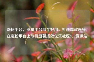涨粉平台，涨粉平台那个好用，打造爆款账号，在涨粉平台上取得显著成效亿乐社区SUP货源站
