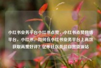 小红书业务平台小红书点赞，小红书点赞网络平台，小红书，如何在小红书业务平台上高效获取高赞好评？亿乐社区低价自营货源站