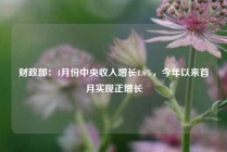 财政部：4月份中央收入增长1.6%，今年以来首月实现正增长
