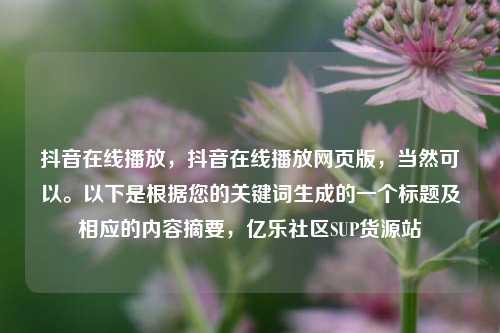 抖音在线播放	，抖音在线播放网页版，当然可以。以下是根据您的关键词生成的一个标题及相应的内容摘要，亿乐社区SUP货源站  第1张