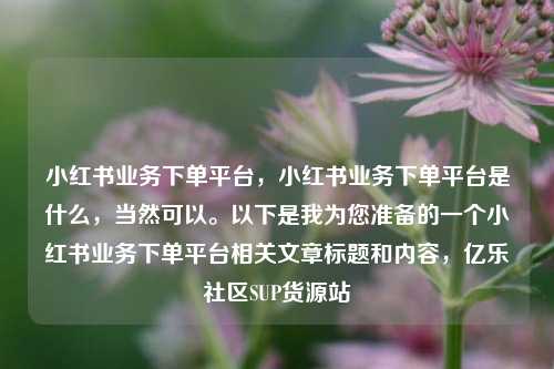 小红书业务下单平台，小红书业务下单平台是什么，当然可以。以下是我为您准备的一个小红书业务下单平台相关文章标题和内容	，亿乐社区SUP货源站  第1张