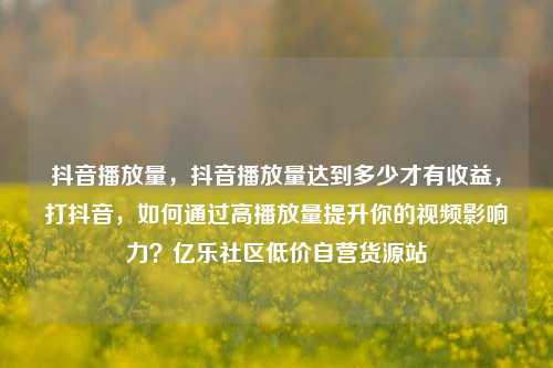 抖音播放量，抖音播放量达到多少才有收益，打抖音	，如何通过高播放量提升你的视频影响力？亿乐社区低价自营货源站  第1张