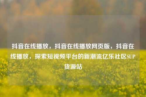 抖音在线播放，抖音在线播放网页版，抖音在线播放，探索短视频平台的新潮流亿乐社区SUP货源站  第1张