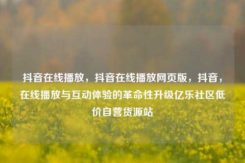 抖音在线播放，抖音在线播放网页版，抖音	，在线播放与互动体验的革命性升级亿乐社区低价自营货源站  第1张